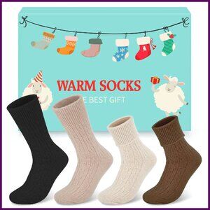 Women's Merino Wool Thermal Socks Foldable Cuff Winter Warm Crew Socks